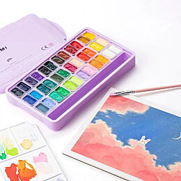 HIMI Twin Cup Gouache Set Guaj Boya Seti 36 Renk x 12 gr. (Purple Case) - 2