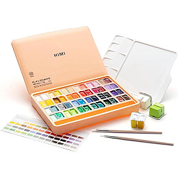 HIMI Twin Cup Gouache Set Guaj Boya Seti 48 Renk x 12 gr. + 3 Fırça (Peach Fuzz Case) - HIMI