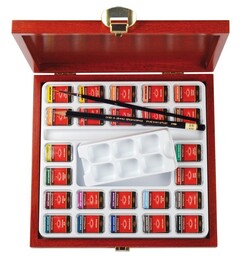 Koh-i Noor Mondeluz Master Class Taş Tablet Sulu Boya Seti 24 Renk Ahşap Kutu - Koh-i Noor