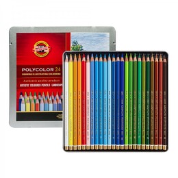 Koh-i Noor Polycolor Artist Kuru Boya Kalemi Seti 24 Renk MANZARA TONLARI Metal Kutu - 1