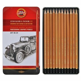 Koh-i Noor Profesyonel Dereceli Kalem Karakalem Eskiz Çizim Seti Naturel 8B-2H Metal Kutu - Koh-i Noor