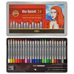 Koh-i Noor Wax Aquarell Balmumu Kalın Boya Kalemi Seti 24 Renk Metal Kutu - Koh-i Noor
