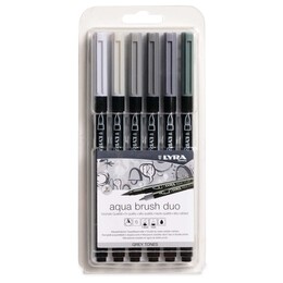 Lyra Aqua Brush Duo Çift Taraflı Fırça Uçlu Çizim Kalemi Seti 6 Renk GREY TONES - Lyra