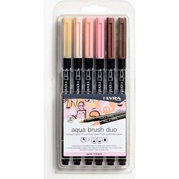 Lyra Aqua Brush Duo Çift Taraflı Fırça Uçlu Çizim Kalemi Seti 6 Renk SKIN TONES - Lyra