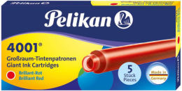Pelikan 4001 Uzun Dolma Kalem Kartuşu 5'li Kutu KIRMIZI - Pelikan