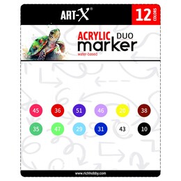 Rich Art-X Acrylic Duo Marker Çift Uçlu Su Bazlı Akrilik Boyama Markörü Seti 12 RENK - 3