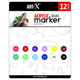 Rich Art-X Acrylic Duo Marker Çift Uçlu Su Bazlı Akrilik Boyama Markörü Seti 12 RENK - 3