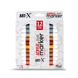 Rich Art-X Acrylic Duo Marker Çift Uçlu Su Bazlı Akrilik Boyama Markörü Seti 12 Renk Clay Series - Rich