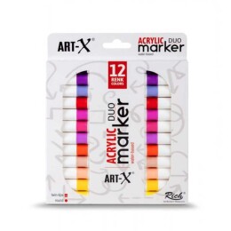 Rich Art-X Acrylic Duo Marker Çift Uçlu Su Bazlı Akrilik Boyama Markörü Seti 12 Renk Energy Series - Rich