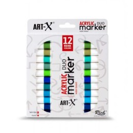 Rich Art-X Acrylic Duo Marker Çift Uçlu Su Bazlı Akrilik Boyama Markörü Seti 12 Renk Marine Series - Rich
