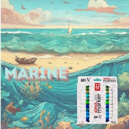 Rich Art-X Acrylic Duo Marker Çift Uçlu Su Bazlı Akrilik Boyama Markörü Seti 12 Renk Marine Series - 3