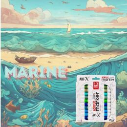 Rich Art-X Acrylic Duo Marker Çift Uçlu Su Bazlı Akrilik Boyama Markörü Seti 12 Renk Marine Series - 3