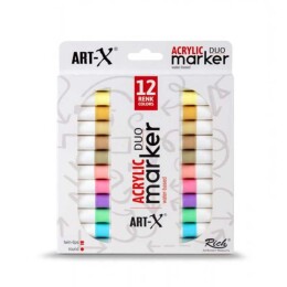 Rich Art-X Acrylic Duo Marker Çift Uçlu Su Bazlı Akrilik Boyama Markörü Seti 12 Renk Pale Series - Rich