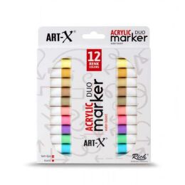 Rich Art-X Acrylic Duo Marker Çift Uçlu Su Bazlı Akrilik Boyama Markörü Seti 12 Renk Pale Series - 1
