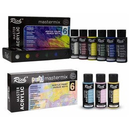 Rich Mastermix Akrilik Boya Seti 12 Renk x 60 cc. 6 Canlı + 6 Pastel Renk - Rich
