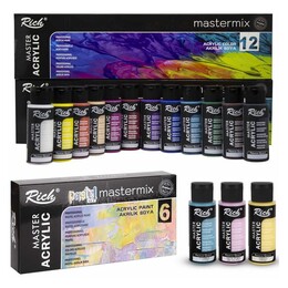 Rich Mastermix Akrilik Boya Seti 18 Renk x 60 cc. 12 Canlı + 6 Pastel Renk - Rich
