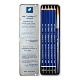 Staedtler Mars Lumograph Aquarell Dereceli Kalem Karakalem Eskiz Çizim Seti 5'li + Fırça Metal Kutu - 2