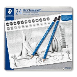 Staedtler Mars Lumograph Dereceli Kalem Karakalem Eskiz Çizim Seti 24'lü Metal Kutu (12B-10H) - 1