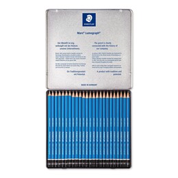 Staedtler Mars Lumograph Dereceli Kalem Karakalem Eskiz Çizim Seti 24'lü Metal Kutu (12B-10H) - 2
