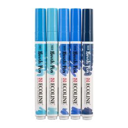 Talens Ecoline Brush Pen Fırça Uçlu Kalem Seti 5 Renk BLUE COLOURS - 3