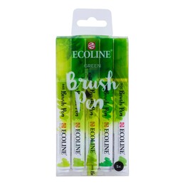 Talens Ecoline Brush Pen Fırça Uçlu Kalem Seti 5 Renk GREEN COLOURS - Talens
