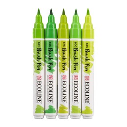 Talens Ecoline Brush Pen Fırça Uçlu Kalem Seti 5 Renk GREEN COLOURS - 3