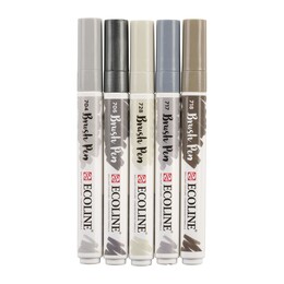 Talens Ecoline Brush Pen Fırça Uçlu Kalem Seti 5 Renk GREY COLOURS - 3