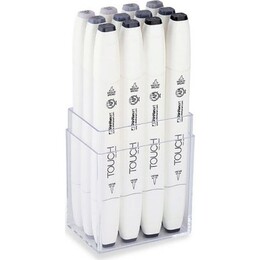 Touch Twin Brush Marker Fırça Uçlu Marker Seti 12 Renk SOĞUK GRİLER - ShinHan Art
