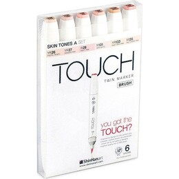 Touch Twin Brush Marker Fırça Uçlu Marker Seti 6 Renk TEN RENKLERİ A - ShinHan Art