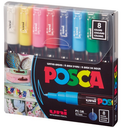 Uni Posca PC-1M 0.7 Su Bazlı Boyama Markörü Seti Ana Renkler 8 RENK - Uni