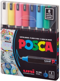 Uni Posca PC-1MR 0.7 Su Bazlı Boyama Markörü Seti Ana Renkler 8 RENK - Uni