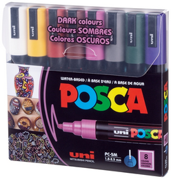 Uni Posca PC-5M 1.8-2.5 Su Bazlı Boyama Markörü Seti Koyu Renkler 8 RENK - Uni