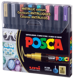 Uni Posca PC-5M 1.8-2.5 Su Bazlı Boyama Markörü Seti Metalik Renkler 8 RENK - Uni