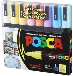 Uni Posca PC-5M 1.8-2.5 Su Bazlı Boyama Markörü Seti Pastel Renkler 8 RENK - Uni