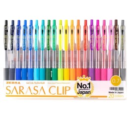 Zebra Sarasa Clip Jel Mürekkepli Roller Kalem Seti 0.7 mm. 20 Renk - Zebra