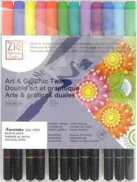 Zig Art & Graphic Twin Marker Brush Pen Çift Uçlu Çizim Kalemi Seti 12 Renk BRIGHT COLORS - Zig