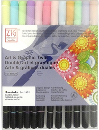 Zig Art & Graphic Twin Marker Brush Pen Çift Uçlu Çizim Kalemi Seti 12 Renk PASTEL COLORS - Zig