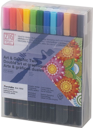 Zig Art & Graphic Twin Marker Brush Pen Çift Uçlu Çizim Kalemi Seti 48 Renk - Zig