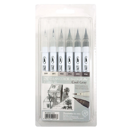 Zig Clean Color Real Brush Fırça Uçlu Marker Kalem Seti 6 Renk COOL GRAY COLORS - Zig