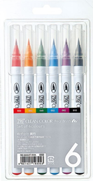 Zig Clean Color Real Brush Fırça Uçlu Marker Kalem Seti 6 Renk - Zig